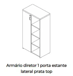 Armário diretor com 1 porta e estante lateral - Linha Prata e Linha Top