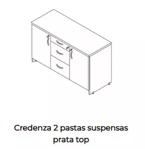 Credenza com 2 pastas suspensas - Linha Prata e Linha Top