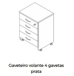 Gaveteiro volante com 4 gavetas - Linha Prata